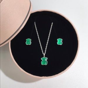 TOUS set earrings & necklace emerald & silver